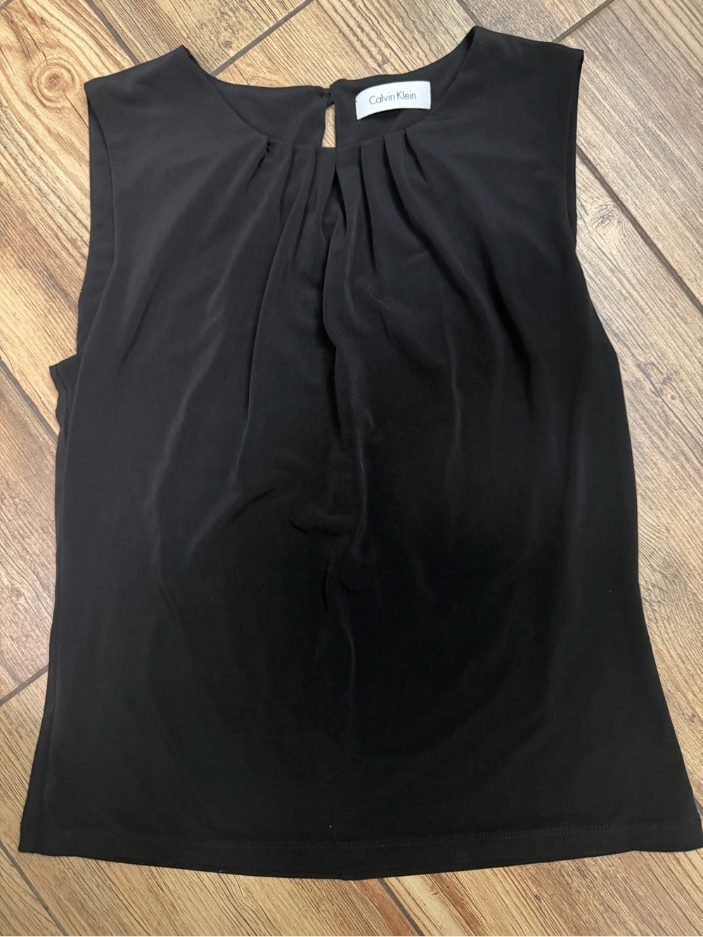 Calvin Klein Black Pleated Neck Sleeveless Blouse Top Size Unknown